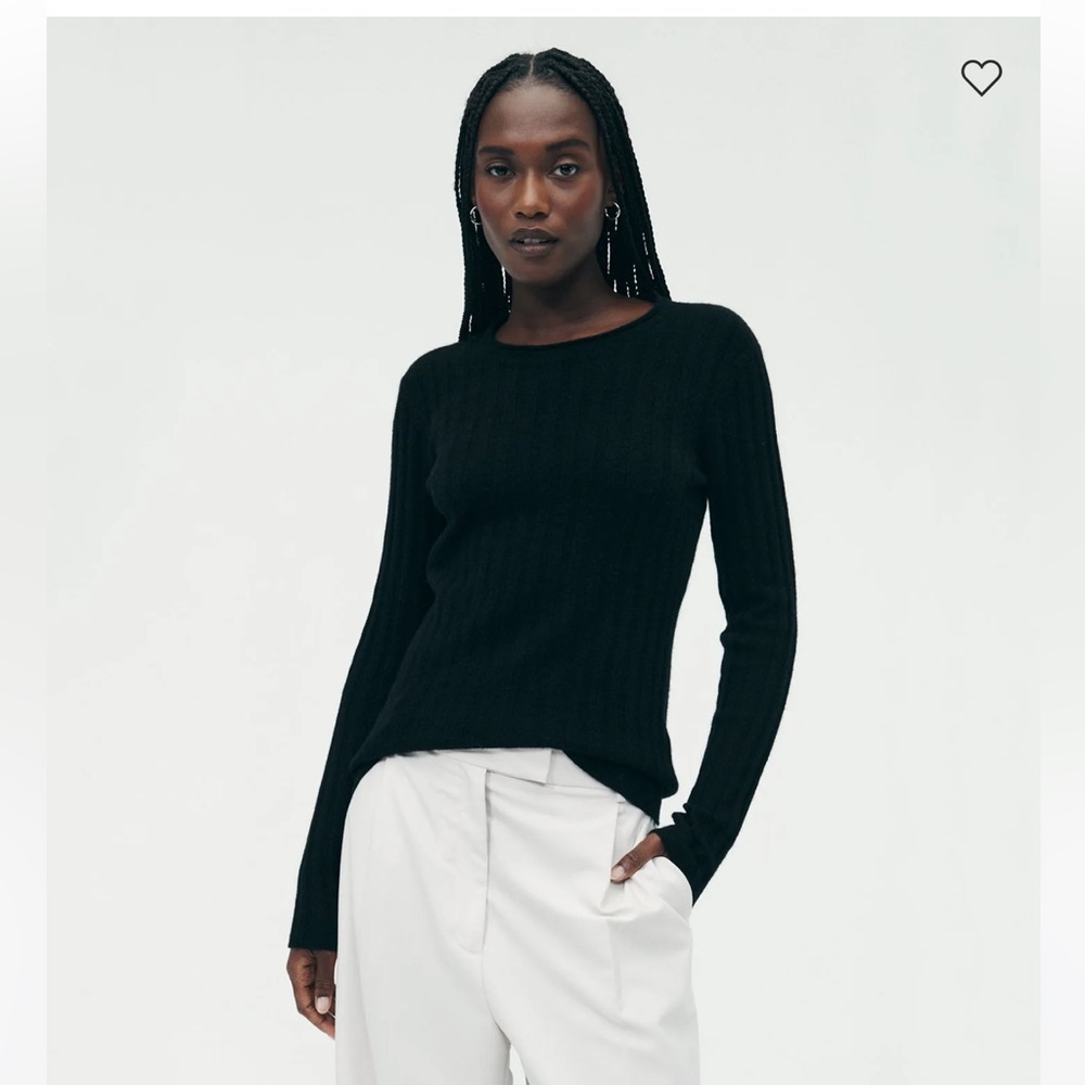 Naadam black ribbed cashmere crew neck sweater, size Medium